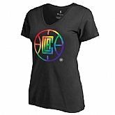 Women's Los Angeles Clippers Fanatics Branded Black Team Pride Slim Fit V Neck T-Shirt FengYun,baseball caps,new era cap wholesale,wholesale hats